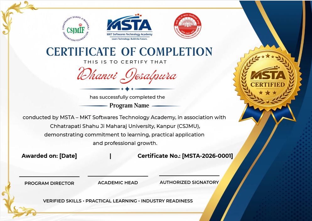 MSTA Sample Certificate of Completion